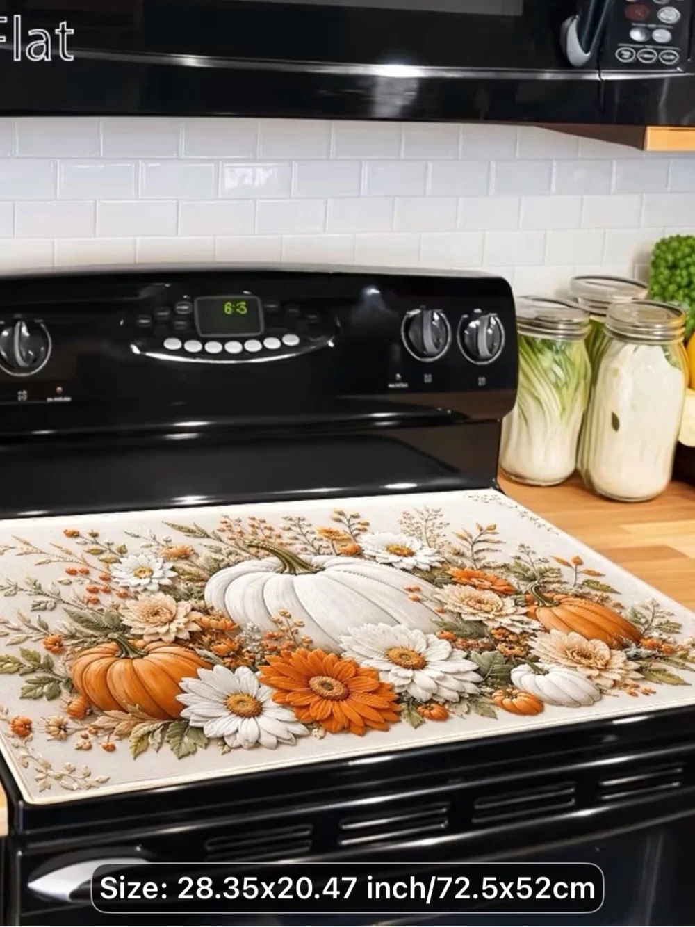 Autumn/Fall Pumpkin Floral Stove Top Protector-Orange/White Size-28.35x20.4 NIB